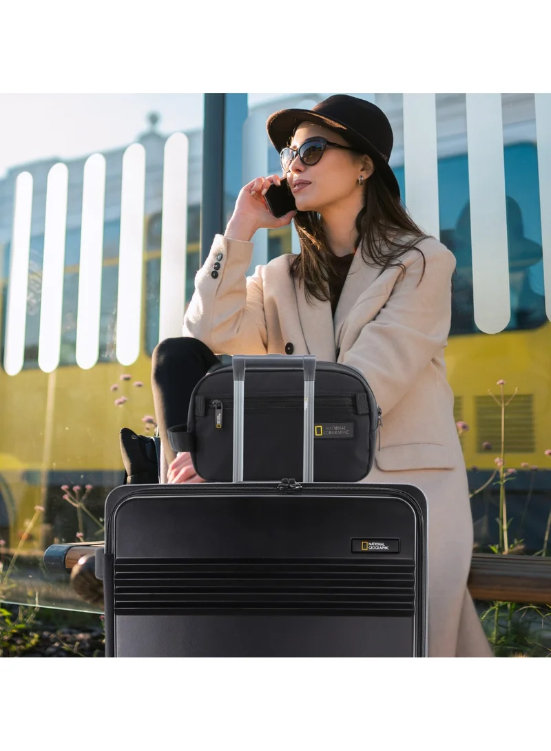 NATIONAL GEOGRAPHIC National Geographic Lodge Check-In Large Travel Suitcase, 100% PC Durable Lightweight Hard Shell Expandable Luggage, 4 Double Wheel, TSA Lock Trolley Bag Black (71 cm/24 Inch).