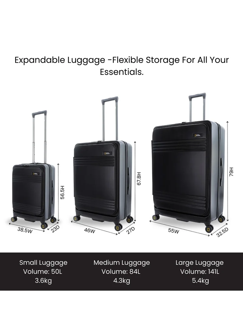 NATIONAL GEOGRAPHIC National Geographic Lodge Check-In Large Travel Suitcase, 100% PC Durable Lightweight Hard Shell Expandable Luggage, 4 Double Wheel, TSA Lock Trolley Bag Black (71 cm/24 Inch).