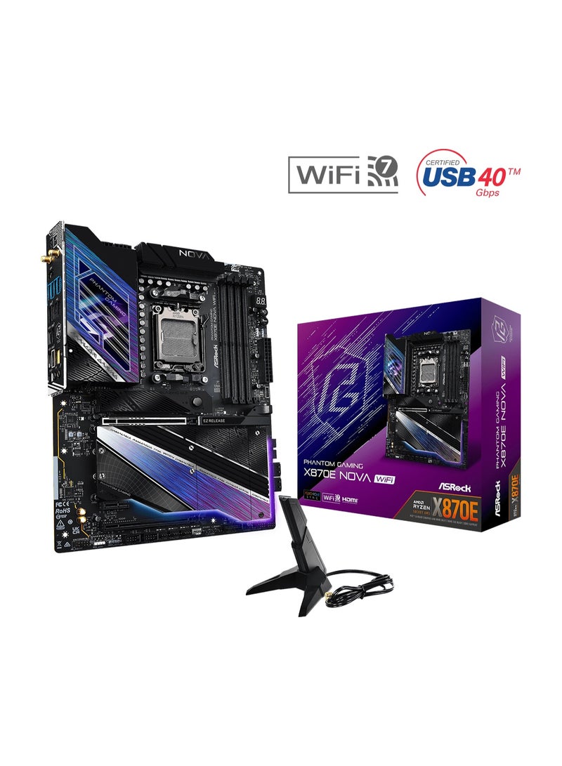 أسروك اللوحة الأم ASRock X870E Nova WiFi بصيغة ATX — شريحة AMD X870E، مقبس AM5