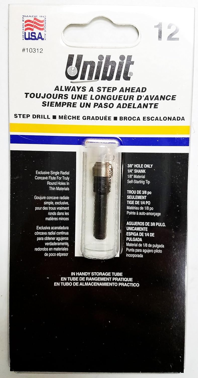 Irwin Tools - 10312ZR Unibit #12 3/8-Inch Step-Drill Bit, 1/4-Inch Shank (10312) Black - Image 1