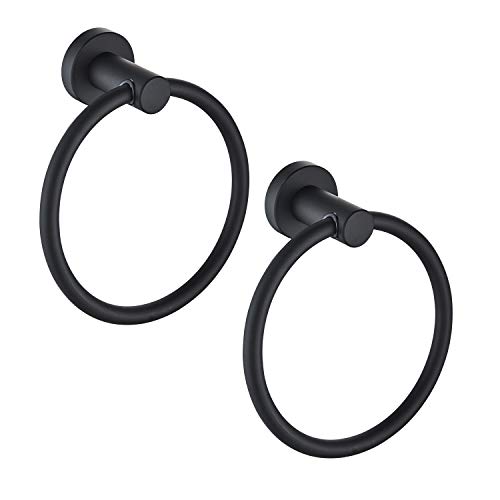 MARMOLUX ACC Matte Black Towel Rings (2 Pack) - Modern Hand Towel Holders for Bathroom Wall - Round Stainless Steel Bathroom Towel Racks - Black Towel Hangers for Bathroom - Towel Holder Bathroom - Image 1