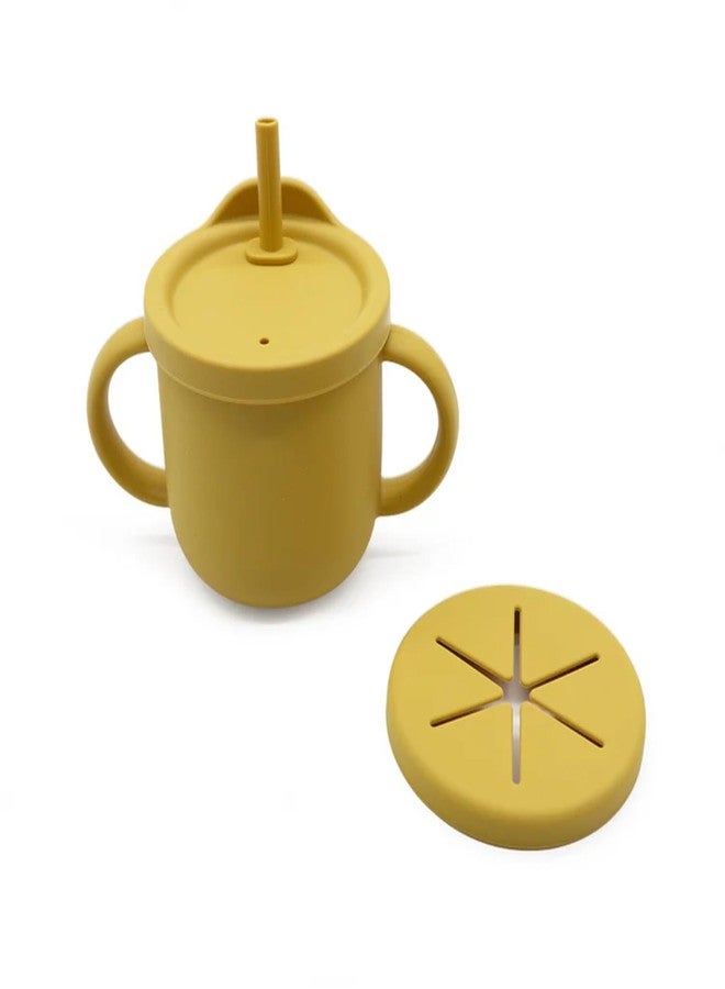 Mom's Aura 2-in-1 Silicone Baby Cups with Straw and Lid for Snacks, 8.5 oz Spill-Proof Sippy Cups, Training Cup for Toddlers Ages (Yellow 2 in 1) - Image 1