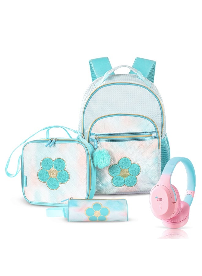 Eazy Kids Eazy Kids 18" Set of 4 Backpack w/ BT Headset, Lunch Bag and Pencil Case - Flora Green  - Image 1