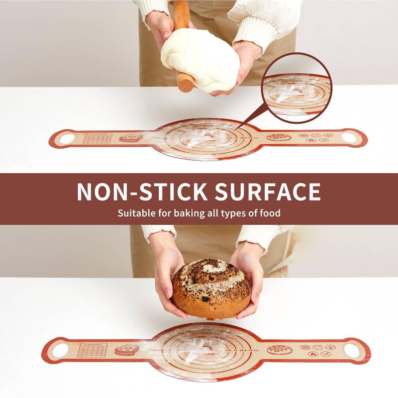 Quellance Silicone Sourdough Bread Sling Mat - 2Set Round Dough Baking Slings For Dutch Oven, NonStick High Degree Kitchen Sourbread Making Loaf Pan Lifter Liner, Reusable Cooking Transfer Mats with Long Handle - Image 4