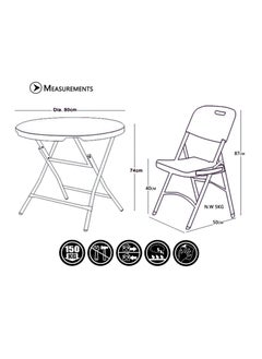 SunBoat Commerce 5-Piece Folding dining furniture set [Outdoor & Indoor] 80cm table with four Off-white chairs  - Image 5