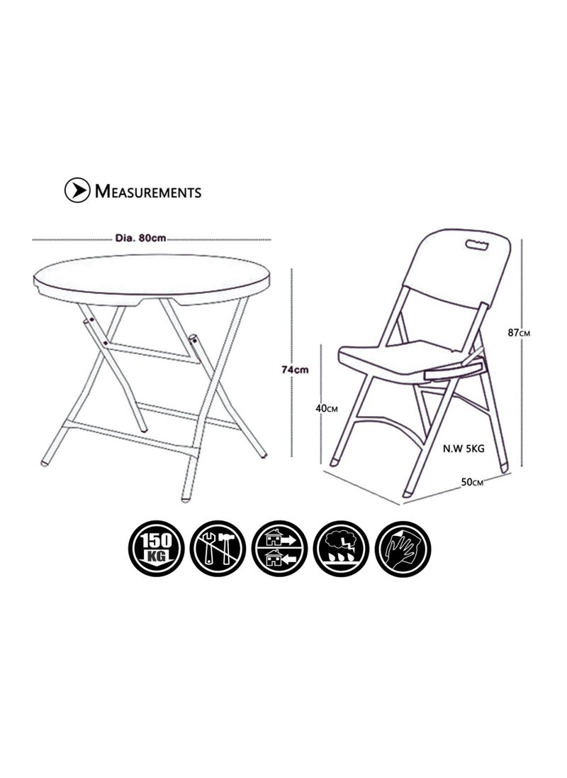 SunBoat Commerce - 5-Piece Folding dining furniture set [Outdoor & Indoor] 80cm table with four Off-white chairs - Image 1