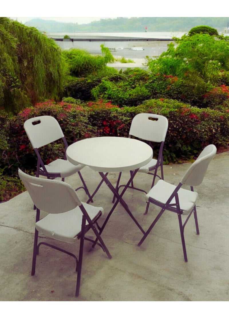 SunBoat Commerce - 5-Piece Folding dining furniture set [Outdoor & Indoor] 80cm table with four Off-white chairs - Image 1