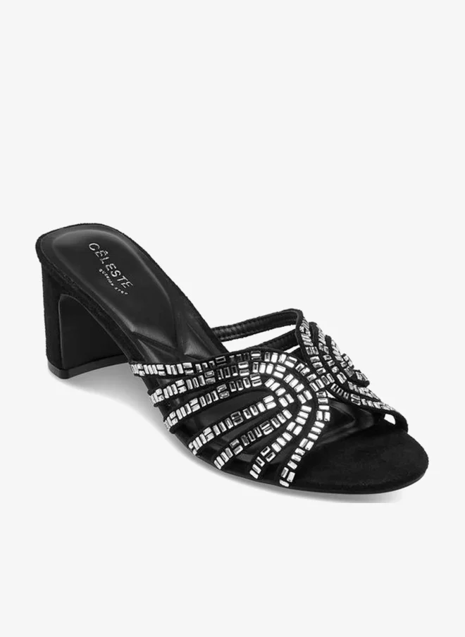 سيليست صنادل بكعب عريض مزينة لمجموعة رمضان النسائية