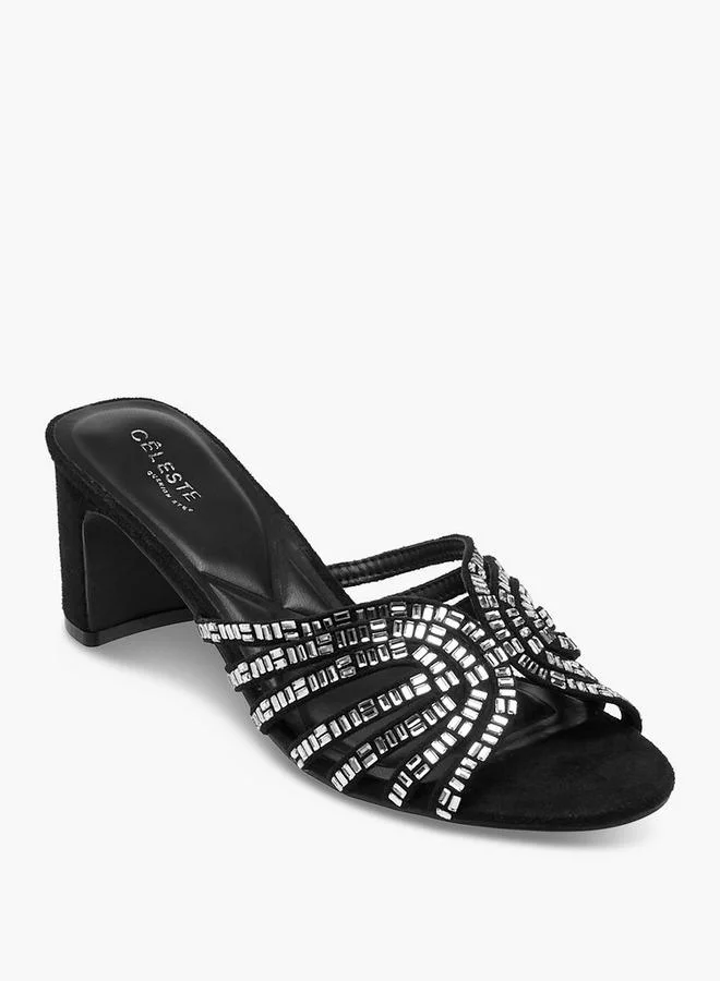Celeste BLACK Women Embellished Block Heel Sandals for Women | Best Price UAE