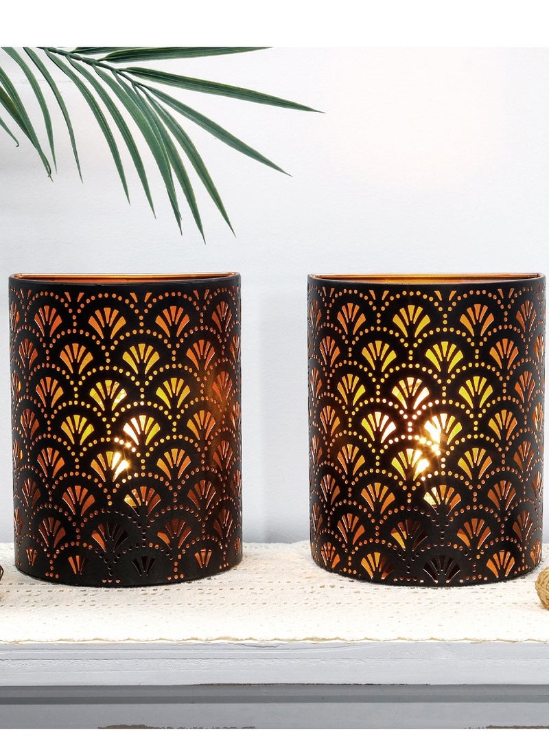 JHY DESIGN مجموعة من مصباحين يعملان بالبطارية من JHY DESIGN، مصباح حائطي معدني ريفي بارتفاع 20 سم مع مؤقت لمدة 6 ساعات لغرفة المعيشة وغرفة النوم والممر والسلالم - Image 3