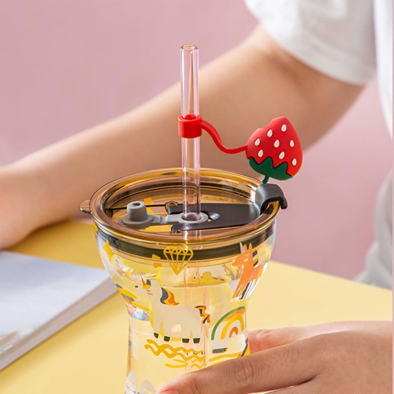 8Pcs Cute Fruit Straw Covers Cap for Stanley Cup, Silicone Straw Toppers Compatible with Stanley Tumblers, Reusable Drinking Straw Tips Lids,Dust-Proof Straw Plugs Protectors