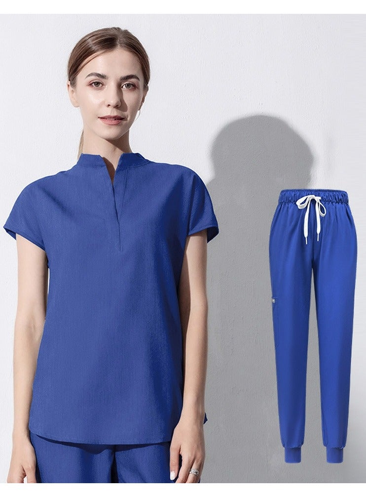 Loquat Medical Uniform Scrubs 2 Piece Set Stand Collar Top and Elastic Waist Jogger Pants Suit Royal Blue  - Image 1
