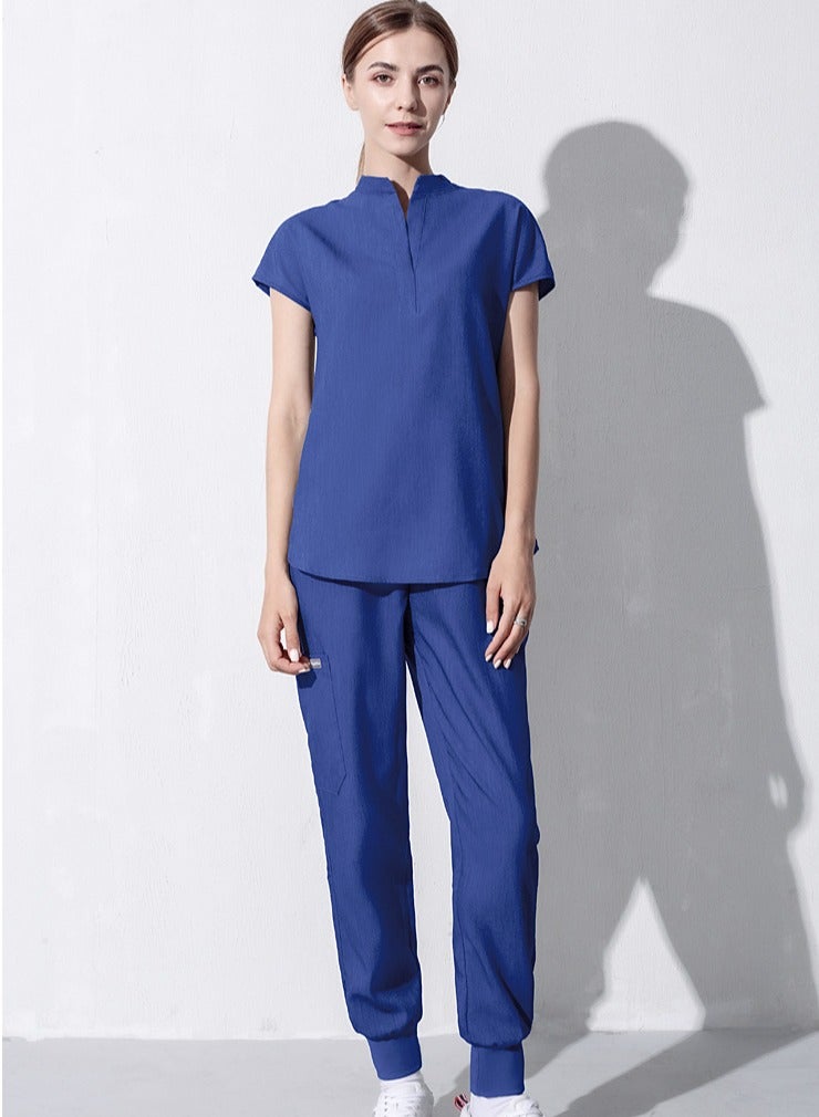 Loquat Medical Uniform Scrubs 2 Piece Set Stand Collar Top and Elastic Waist Jogger Pants Suit Royal Blue  - Image 2