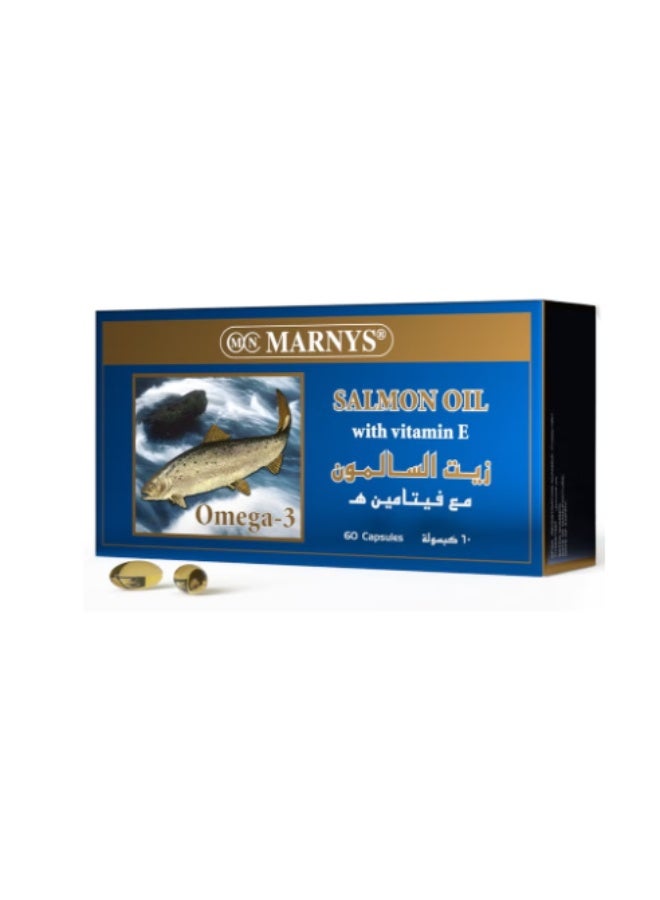 MARNYS Omega 3 - 60 Capsules Salmon Oil with Vitamin E - 500 mg Fish Oil