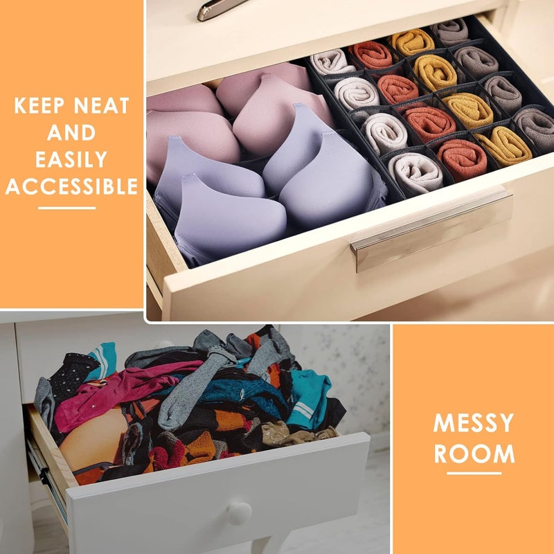 Criusia 3 Pack Bra Underwear Drawer Organizer Dividers, 26 Cell Fabric Foldable Dresser Closet Organizers and Storage Boxes for Baby Clothes, Bra, Socks, Underwear, Ties (5+5+16 Slots, Black) - Image 3