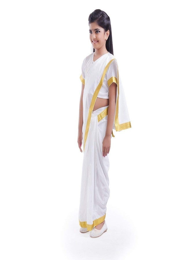 FancyDressWale Synthetic Girls Costume, Read To Wear Pre-Stitched Saree, White - Image 2