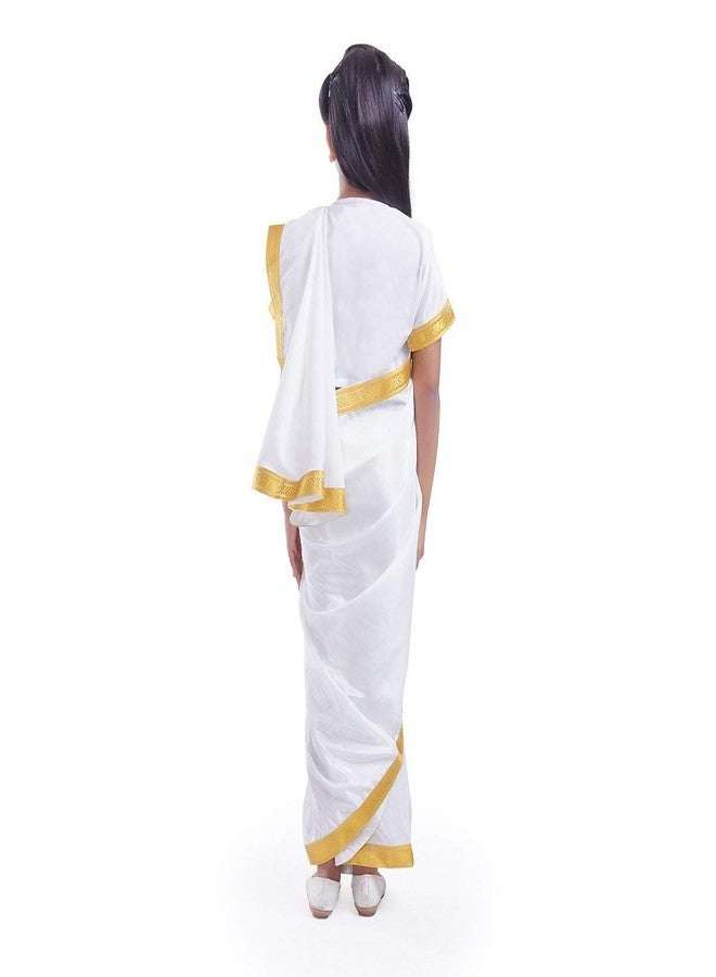 FancyDressWale Synthetic Girls Costume, Read To Wear Pre-Stitched Saree, White - Image 3
