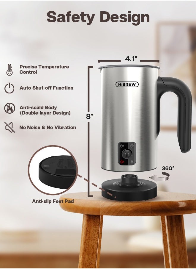 HiBREW HiBREW 4 in 1 Portable Electric 450W Silver Milk Frother Frothing Foamer Fully automatic Milk Warmer Cold/Hot Latte Cappuccino Chocolate Protein powder M3A  - Image 4