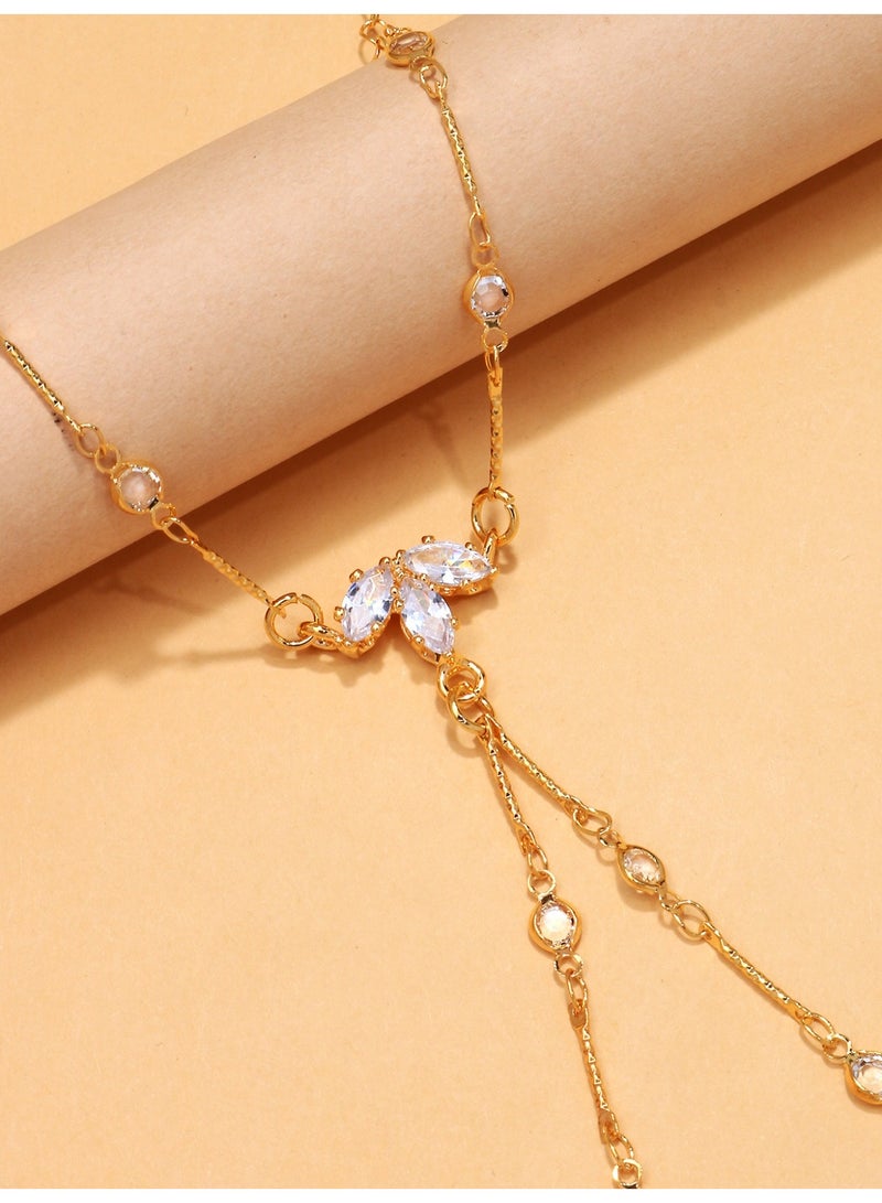 Leaf Shape Diamond Hand Chain | Stackable Finger-to-Wrist Flower Bracelet for Women - Image 4