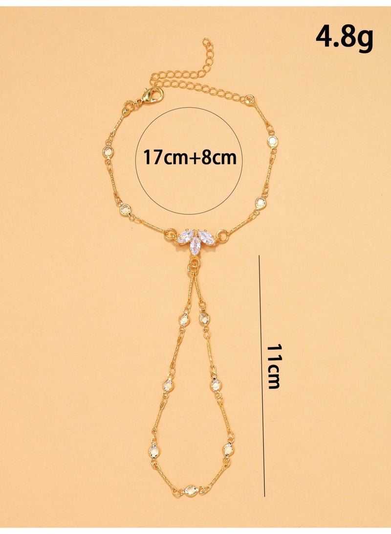 Leaf Shape Diamond Hand Chain | Stackable Finger-to-Wrist Flower Bracelet for Women - Image 5