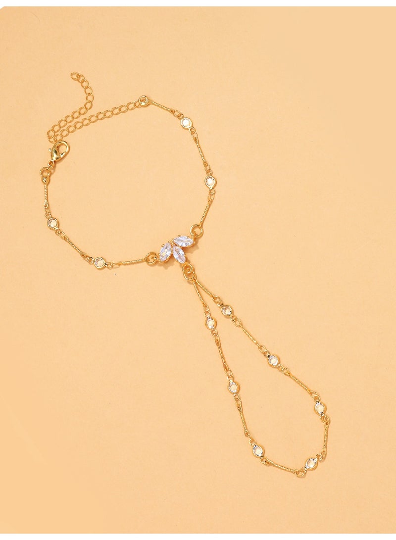 Leaf Shape Diamond Hand Chain | Stackable Finger-to-Wrist Flower Bracelet for Women - Image 2