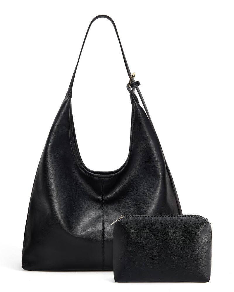 Missnine Hobo Bags Purses for Women, Soft Shoulder bag Vegan Leather Tote Crossbody Purse Ladies Slouchy Handbag with Pouch, Black - Image 1