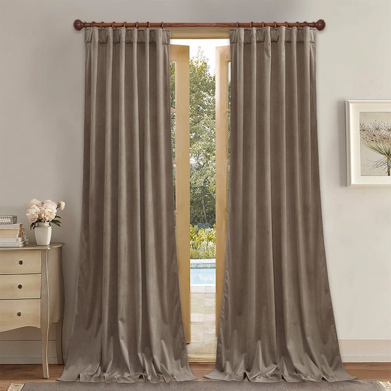 StangH Taupe Velvet Curtains 96 inches Long, Luxury Back Tab Thermal Insulated Room Darkening Window Drapes for Sliding Glass Door/Bedroom, W52 x L96, 2 Panels - Image 1