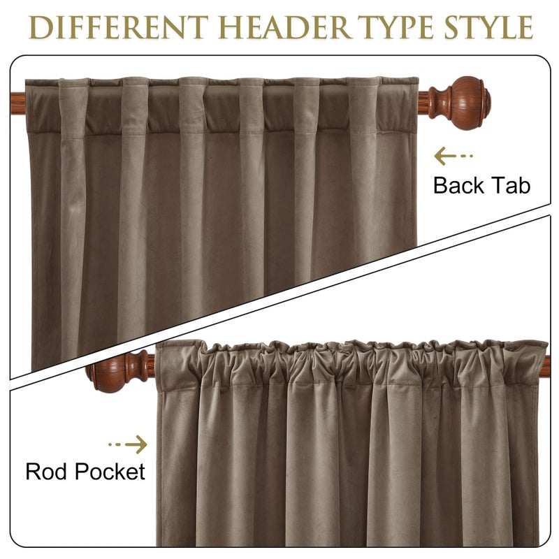 StangH Taupe Velvet Curtains 96 inches Long, Luxury Back Tab Thermal Insulated Room Darkening Window Drapes for Sliding Glass Door/Bedroom, W52 x L96, 2 Panels - Image 2