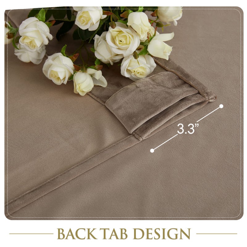 StangH Taupe Velvet Curtains 96 inches Long, Luxury Back Tab Thermal Insulated Room Darkening Window Drapes for Sliding Glass Door/Bedroom, W52 x L96, 2 Panels - Image 3
