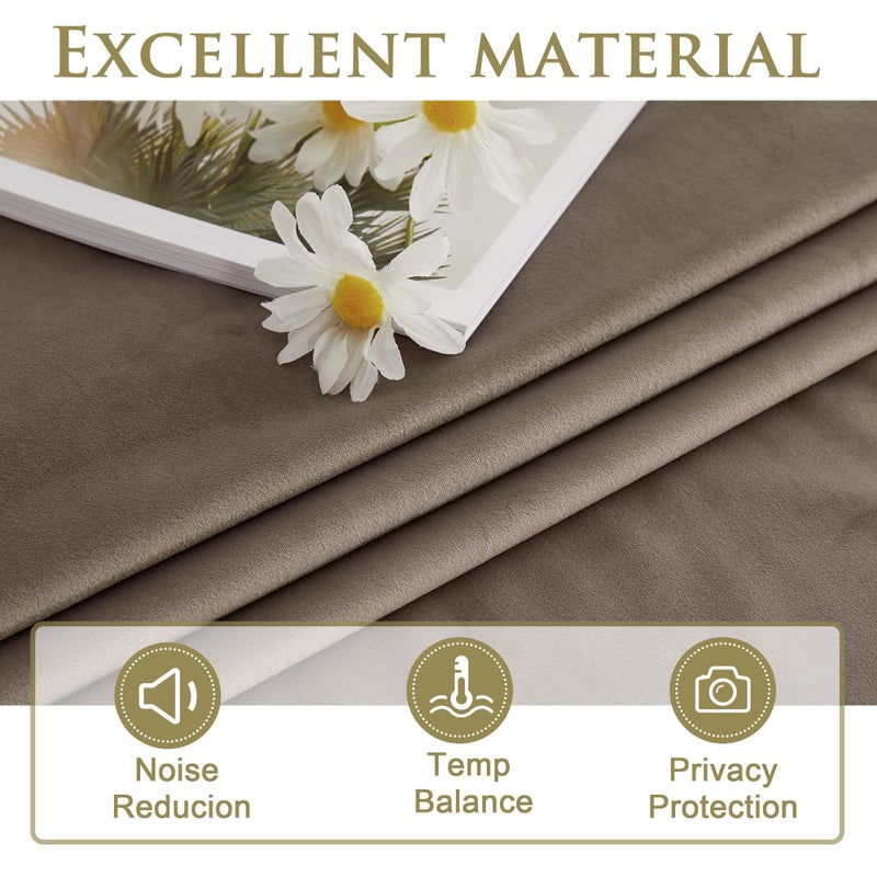 StangH Taupe Velvet Curtains 96 inches Long, Luxury Back Tab Thermal Insulated Room Darkening Window Drapes for Sliding Glass Door/Bedroom, W52 x L96, 2 Panels - Image 5
