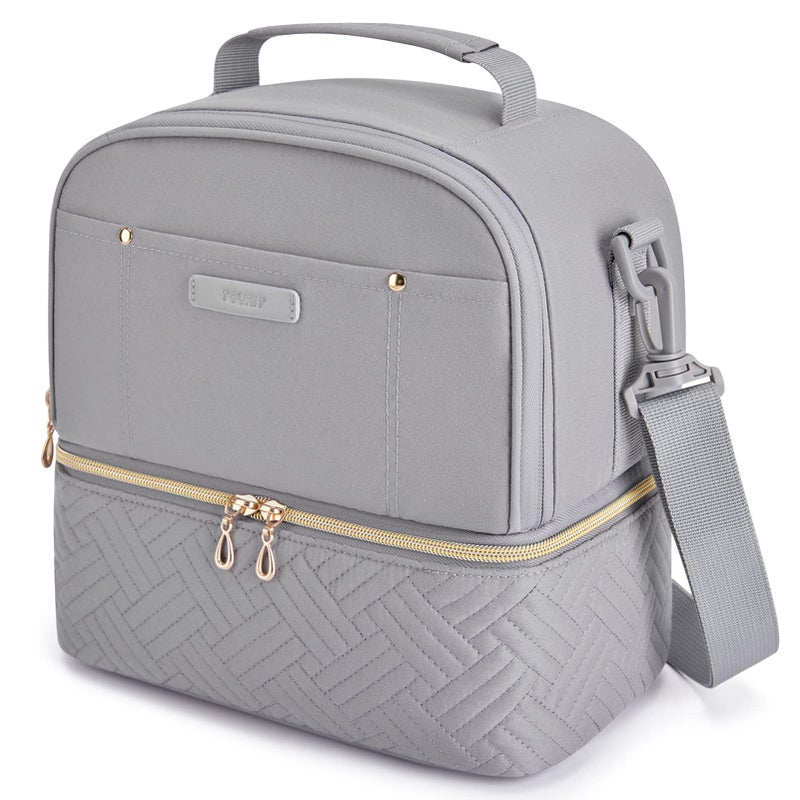 TOURIT Lunch Bag Women Double Deck Lunch Box Insulated Lunch Cooler for Women Men Work Gray