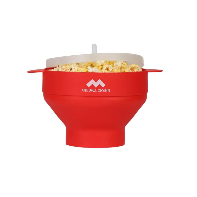 Mindful Design The Original Mindful Design Collapsible Microwave Popcorn Popper  Silicone Bowl BPAFree  Dishwasher Safe Red 