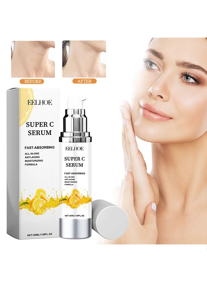 إيلهو سيروم سوبر سي ، مصل مرطب بفيتامين سي للوجه - مصل حمض الهيالورونيك المضاد للشيخوخة والتفتيح - مصحح البقع الداكنة - سيروم سوبر للوجه للنساء مع النياسيناميد والكافيين والباكوتشيول 50 مل - Image 1