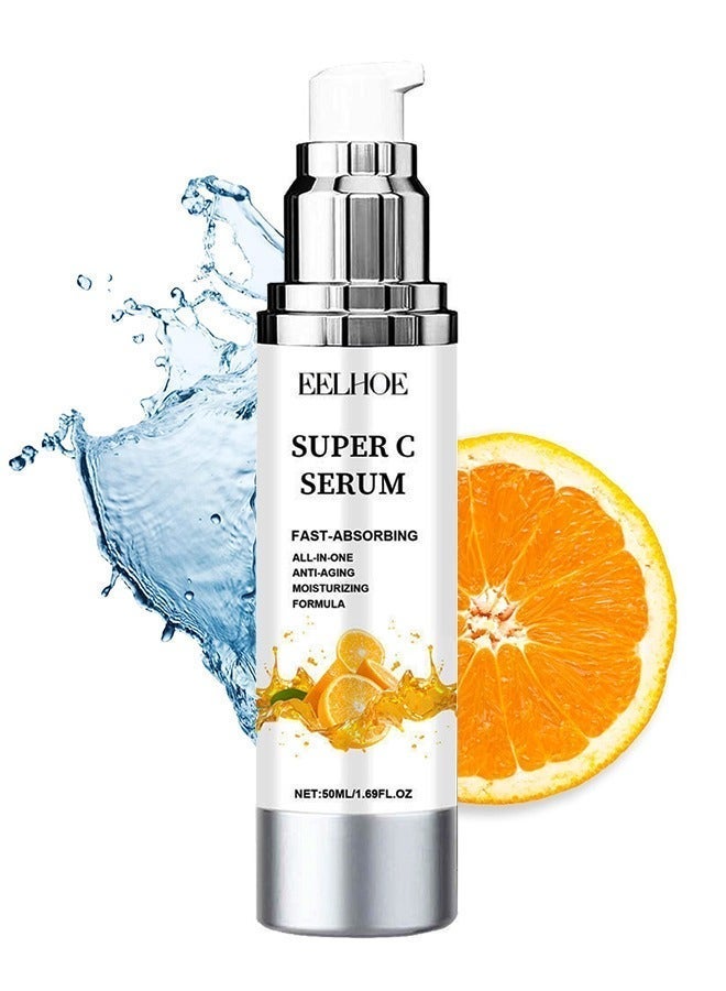 إيلهو سيروم سوبر سي ، مصل مرطب بفيتامين سي للوجه - مصل حمض الهيالورونيك المضاد للشيخوخة والتفتيح - مصحح البقع الداكنة - سيروم سوبر للوجه للنساء مع النياسيناميد والكافيين والباكوتشيول 50 مل - Image 1