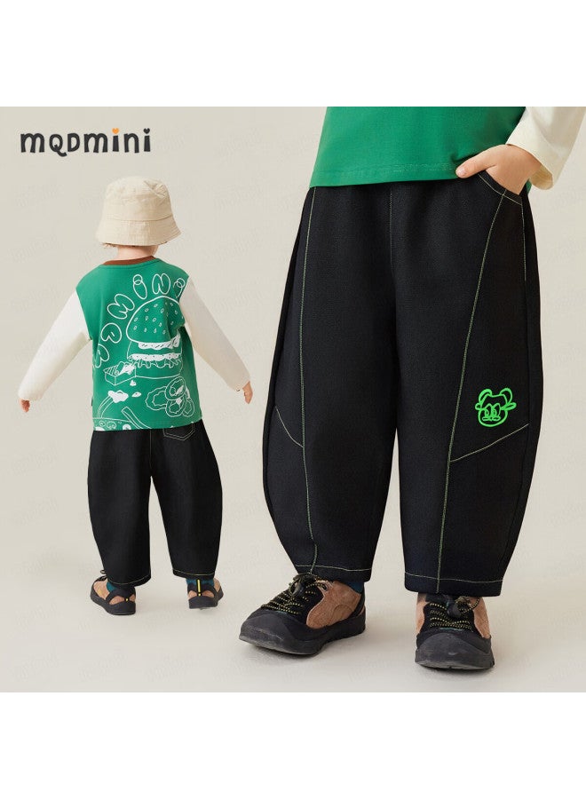Mqdmini Boys' Jeans, Curved Knife Pants, Children's Trousers, Outdoor Loose Versatile Baby Pants, Bear Denim