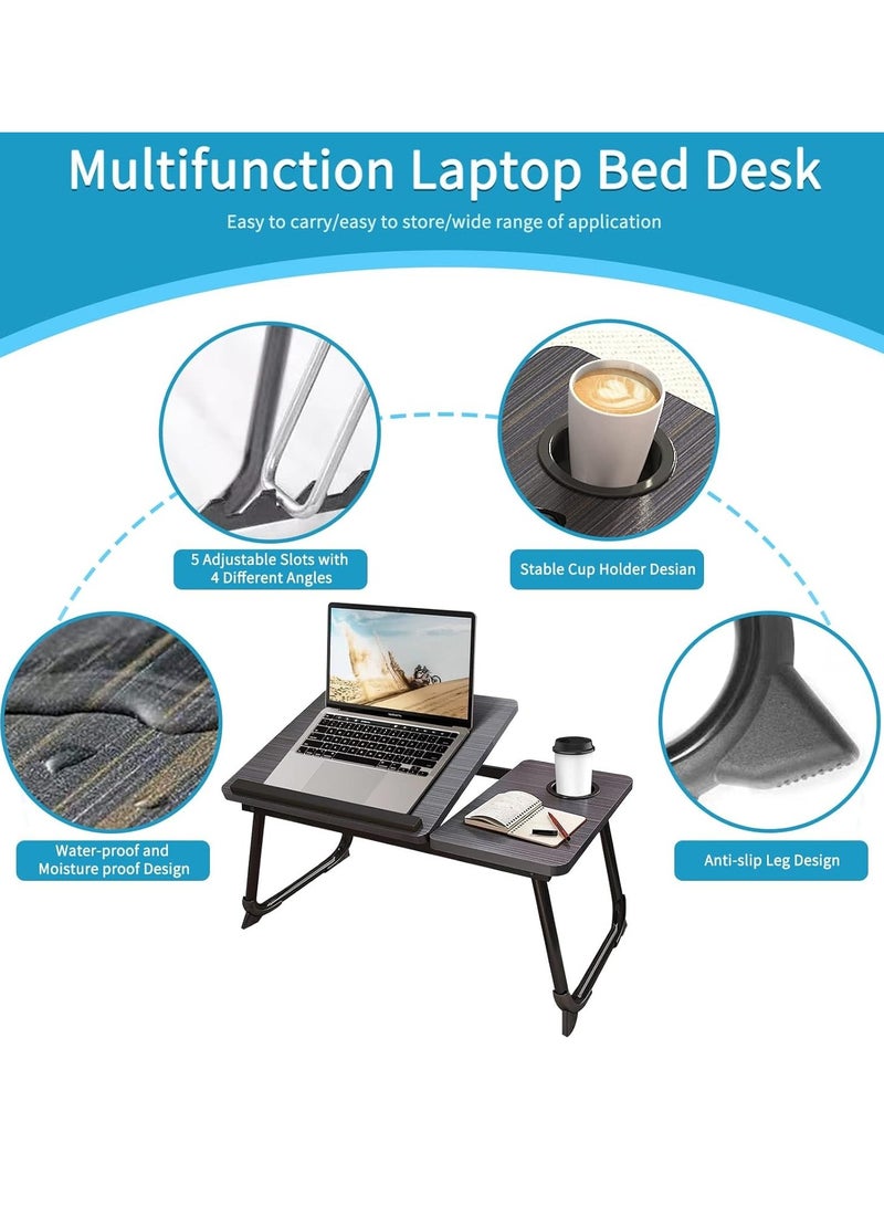 MIXDE Laptop Bed Tray Desk, Adjustable Folding Laptop Bed Table, Portable Standing Desk, Foldable Lap Tablet Desk with Cup Holder for Bed Couch Sofa Floor, Working, Writing - Image 3
