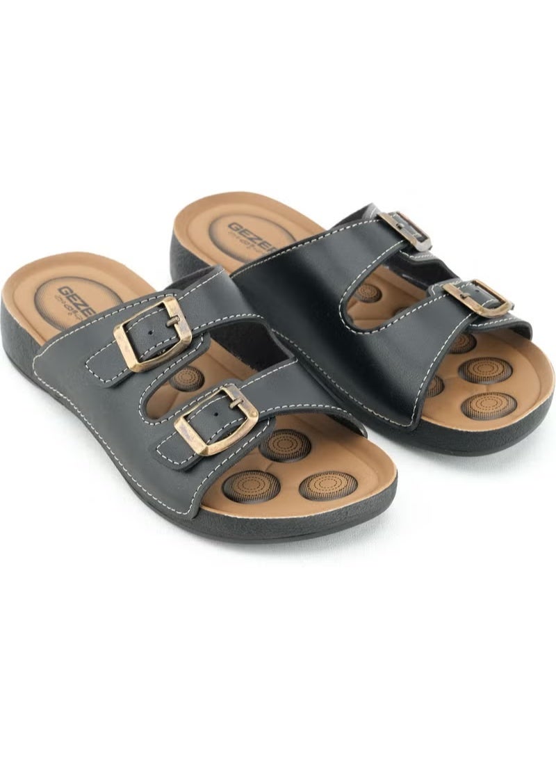 Gezer Summer Comfortable Sole Two Buckle Adjustable Faux Leather Daily Women's Slippers - Image 2