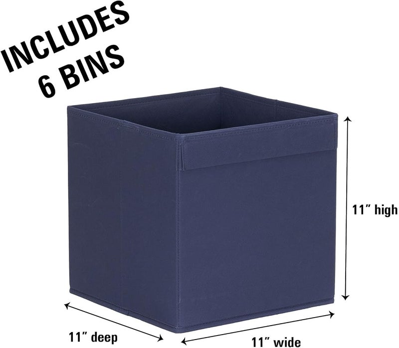 Household Essentials 87-1 Foldable Fabric Storage Bins Set of 6 Cubby Cubes with Flap Handle, Navy Blue - Image 3