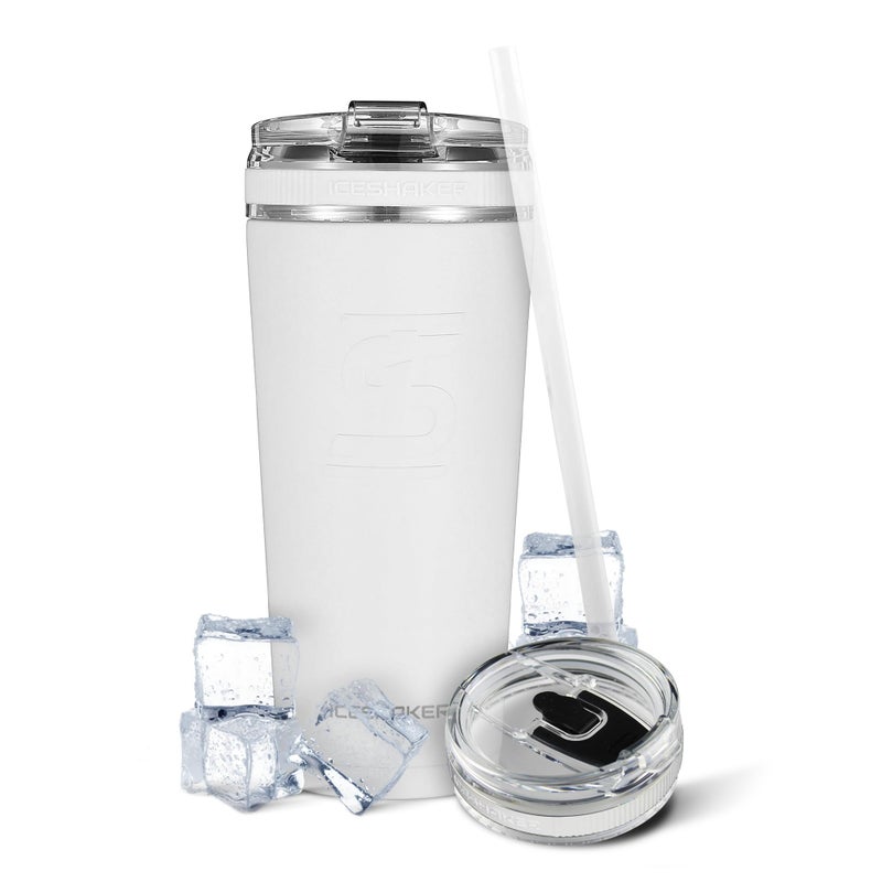 Ice Shaker Ice Shaker Insulated Stainless Steel Tumbler  20 oz White  30 Hours Cold  12 Hours Hot  Removable Straw and Drink Spout  OdorFree Tumbler Cup Water Coffee Tea Smoothies Cocktails 
