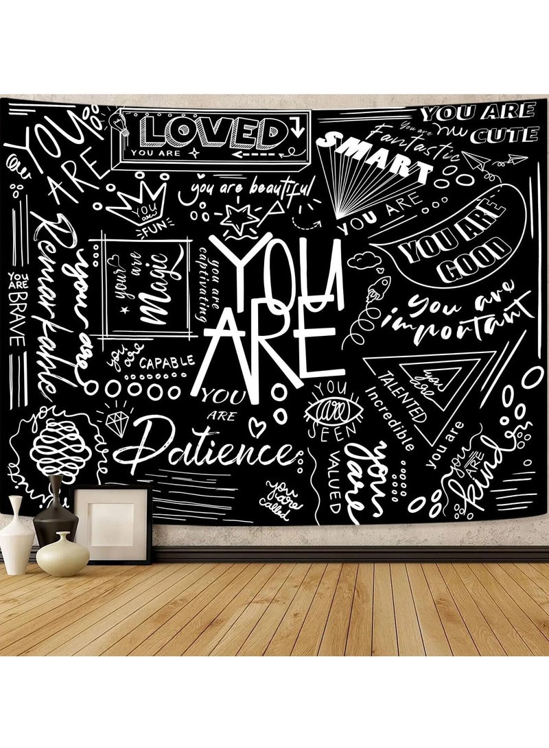Excefore Tapestry Wall Hanging, Black Classroom, Quote Happiness Tapestry Funny Tapestries  for Teen Girl Living Room Dorm (Black)  - Image 2