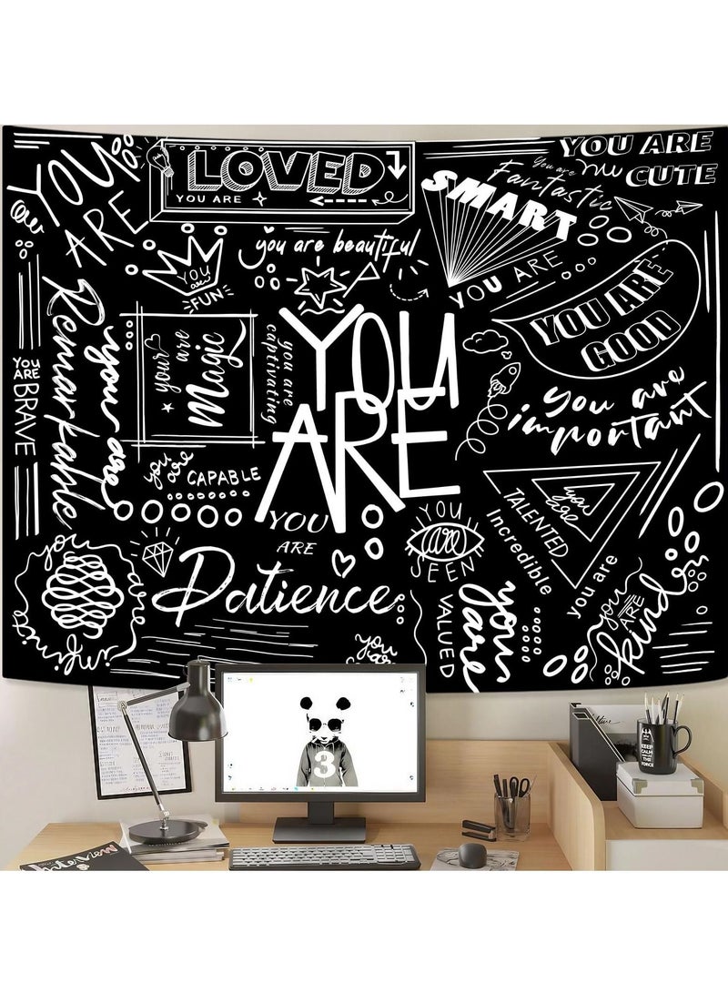 Excefore Tapestry Wall Hanging, Black Classroom, Quote Happiness Tapestry Funny Tapestries  for Teen Girl Living Room Dorm (Black)  - Image 1