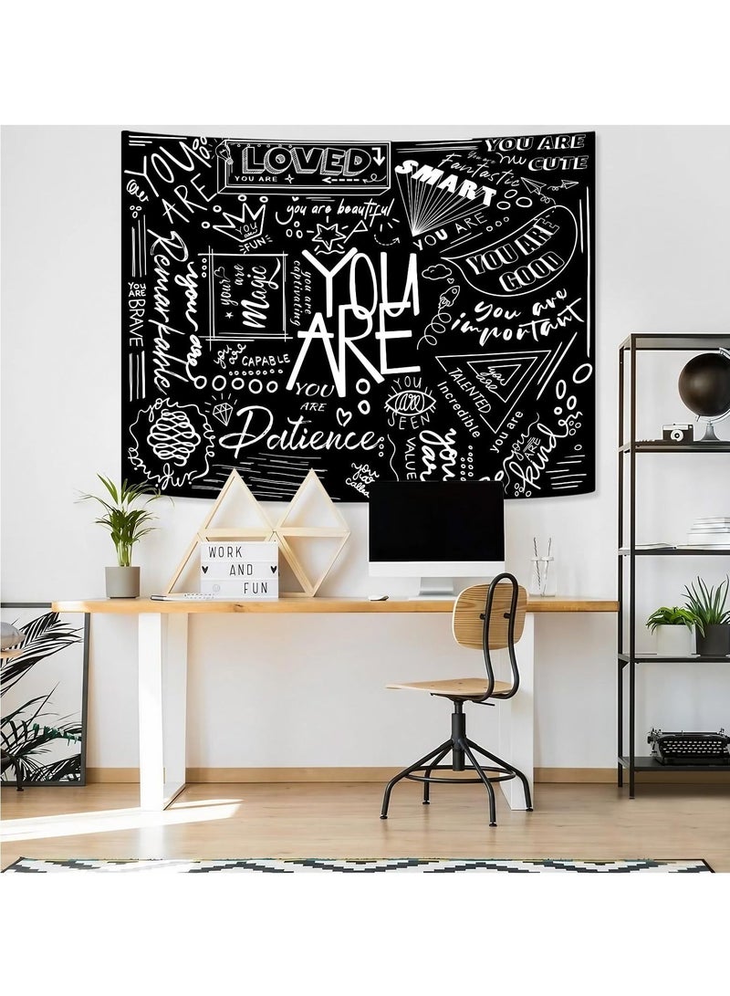 Excefore Tapestry Wall Hanging, Black Classroom, Quote Happiness Tapestry Funny Tapestries  for Teen Girl Living Room Dorm (Black)  - Image 4