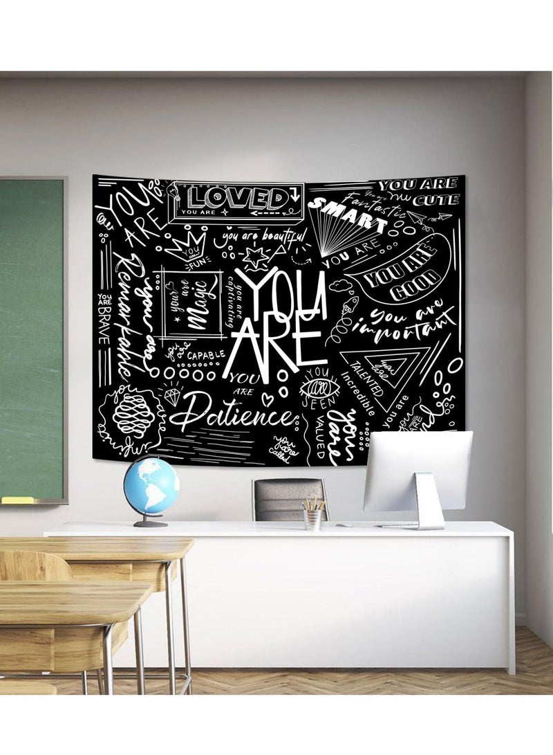 Excefore Tapestry Wall Hanging, Black Classroom, Quote Happiness Tapestry Funny Tapestries  for Teen Girl Living Room Dorm (Black)  - Image 3
