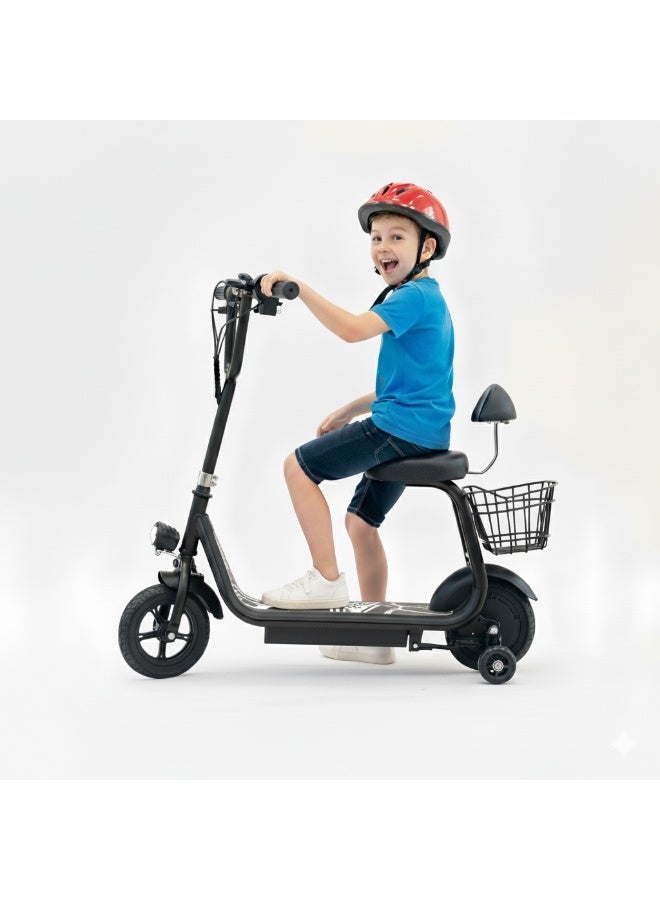 ماييي سكوتر كهربائي صغير للأطفال هارلي مع مقعد بإضاءة LED | محرك 36 فولت/250 واط | بطارية 13 أمبير/ساعة | ثلاثة أوضاع سرعة 25 كم/ساعة (أسود) - Image 3