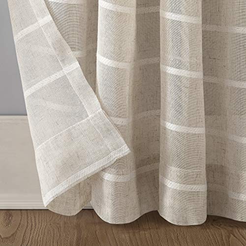 Clean Window Twill Stripe Anti-Dust Allergy/Pet Friendly Anti-Dust Sheer Curtain Panel, 52" x 95, White/Linen - Image 5