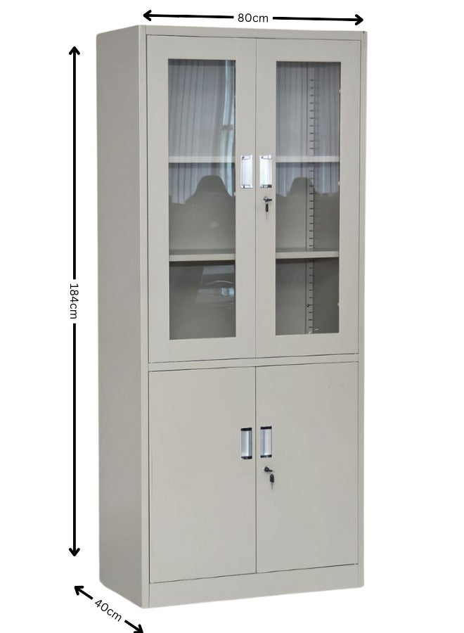 SULSHA Four Door Steel Cabinet With Glass, File Cabinet Grey 40x80x184cm - Image 1