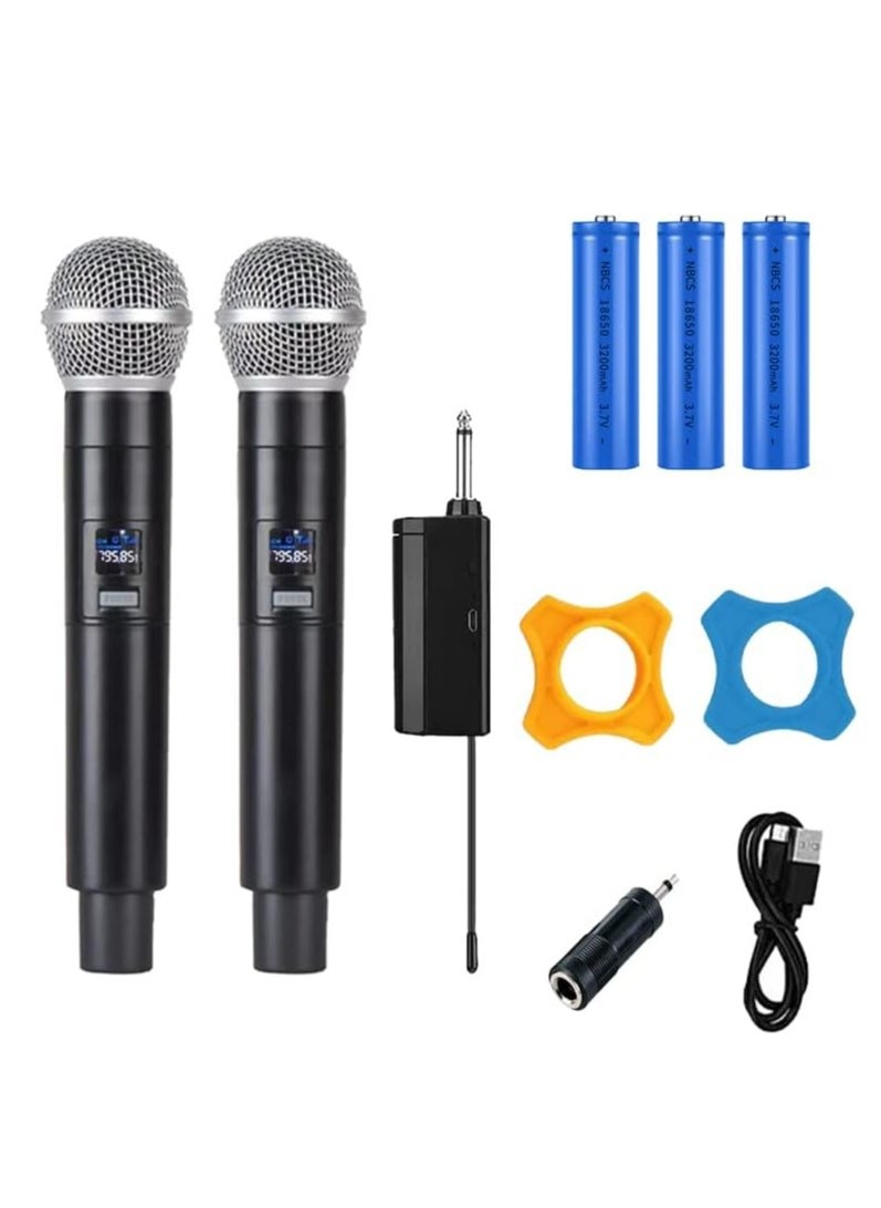 Mike Music - Portable Wireless Microphone System 2 Pcs Mic Professional Battery Operated Handheld Dynamic Unidirectional Cordless Microphone Transmitter Set W/Adapter Receiver - Image 1