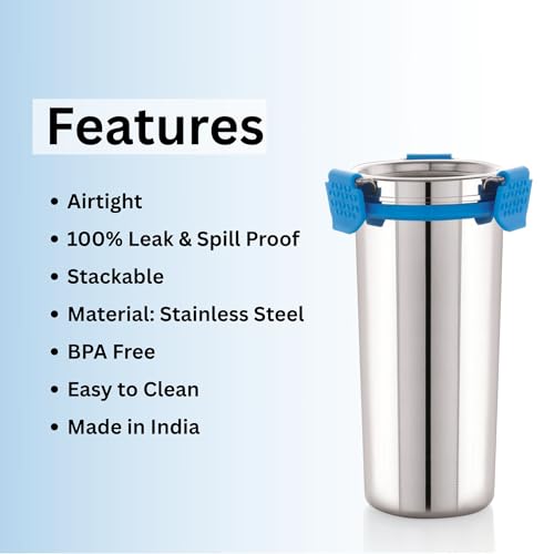 STEELLOCK Stainless Steel Tumbler/Glass, Leak-Proof with All-Steel Clip Lock Lid, Extra Clamp, Silicone Ring Seal, Zero Plastic Contact, Ideal for Office, Gym, Travel (450ml) - Image 3