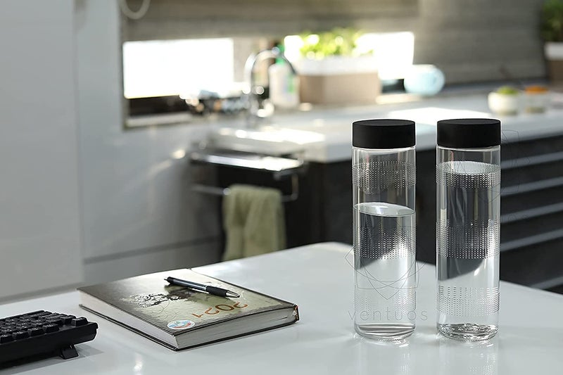 DCloud Hub DCloud Hub Glass Water Bottles Set Wide Mouth Glass Bottles with Reusable Black Plastic Lids for Juicing Smoothies Beverage Storage Air Lid Leak Proof Reusable 1000ml Set of 2  - Image 1