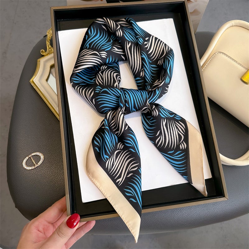 Spring and Summer Cartoon Cute Silk Scarf Small Square Silk 70cm Scarf Women's Korean Style Cat Hair Belt Decorative Headscarf  - Image 1